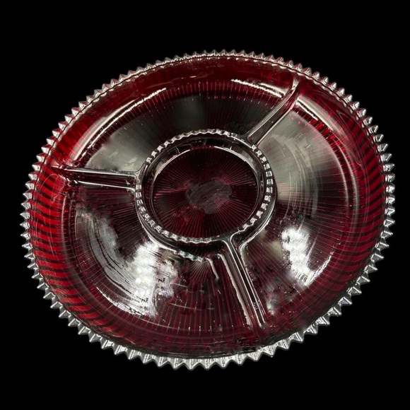 Celebrations by Mikasa “Holiday Flare”.  Cranberry Red Glass Divider Dish. - Picture 7 of 8